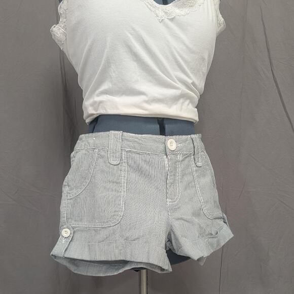 So Wear It Declare It Pants - Blue‑white pinstripe 100% cotton cuffed shorts by SO Wear It Declare It, size 13